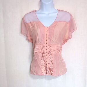 Vintage Sunny Leigh Pale Pink Silk Clasp Front Blouse Size Small